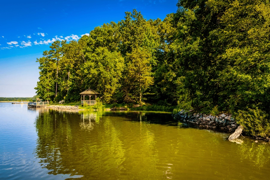 Lake Crabtree Park on a sunny day in Morrisville, NC